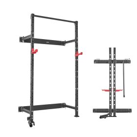 Folding Power Cage, Wall-Mounted Power Rack Squat Rack, Multifunctional Strength Training Workout Equipment with Landmine Holder