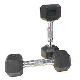 8LB 1-Pair(2 piece) HDRS Rubber Coated Solid Cast Iron Dumbbell with Contoured Chrome Handle, Hexagon Head[