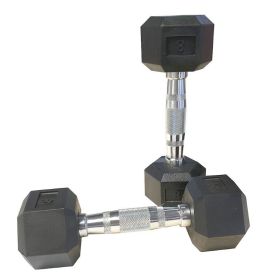 HDRS Rubber Coated Dumbbell with Contoured Chrome Handle (Color: BLACK, Weights Available: 8LB)