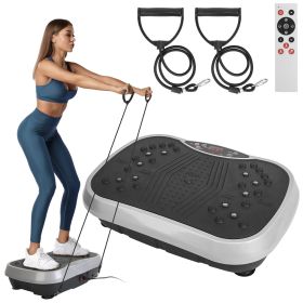 Vibration Exercise Machine With Resistant Bands Remote Control Whole Body Vibration Platform Workout Equipment Home Fitness Training Equipment Fo (Color: BLACK)